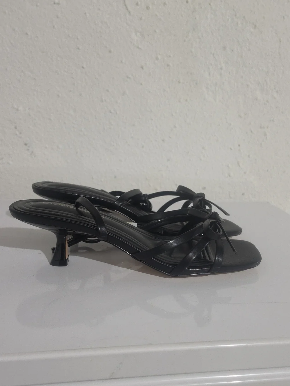 BCBGeneration Merez Black Strappy Knot Mule Heels